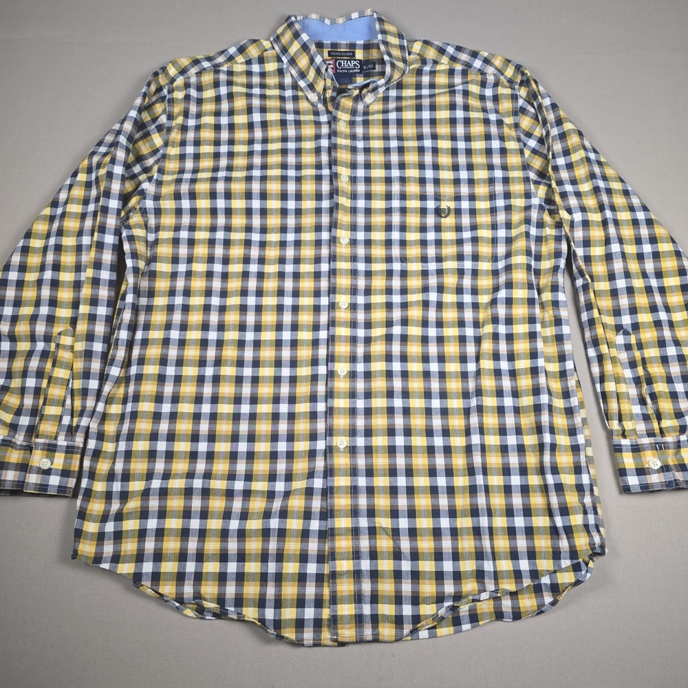 Chaps Ralph Lauren Indigo Plaids Shirt Mens [Size] Yellow Blue Cotton Crest L/S
